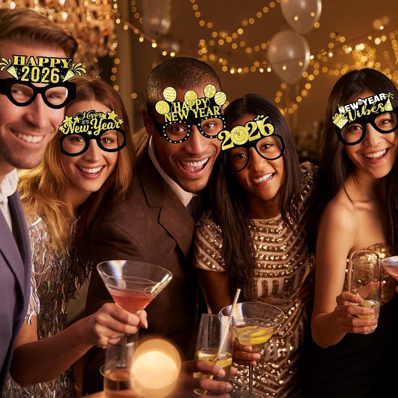Runloon 12PCS New Year Glasses, Funny New Years Eve Party Paper Glasses Photo Booth Props 2026 Eyeglasses Frames for NYE Party Supplies Decorations 2026 - Image 2